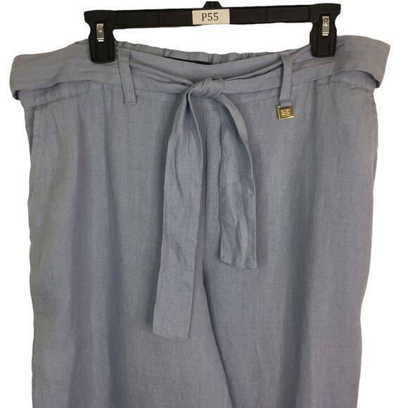 Ellen Tracy Womens Size‎ Large Blue Pants Bow Tie Waist Elastic Chambray Linen - Picture 2 of 6